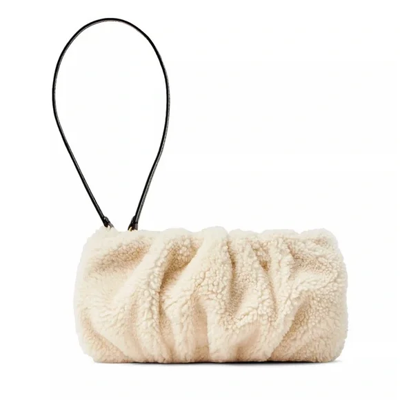 NWOT STAUD Bean Shearling Teddy Bear Cream Shoulder Convertible Bag Clutch Purse - Picture 2 of 12